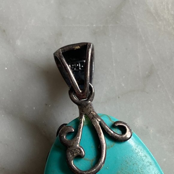 Vintage Sterling Marcasite Turquoise Pendant - Picture 4 of 6